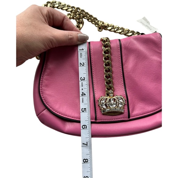 Wilsons Leather Pink Leather Bag Shoulder or Clutch Gold Chain Rhinestone Crown - Picture 10 of 12